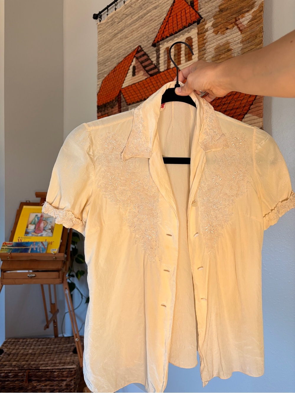 Embroidered women’s silk top